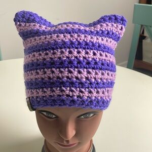 Julzyraye Purple & Lavender Striped Cathat -homemade crocheted- OS